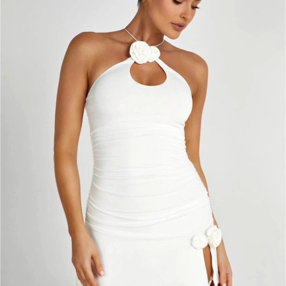 Meshki White Backless Halter Dress
